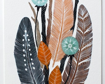 Nature Painting - Watercolor Art  - Large Archival Print - Gathering Bundle 11x14