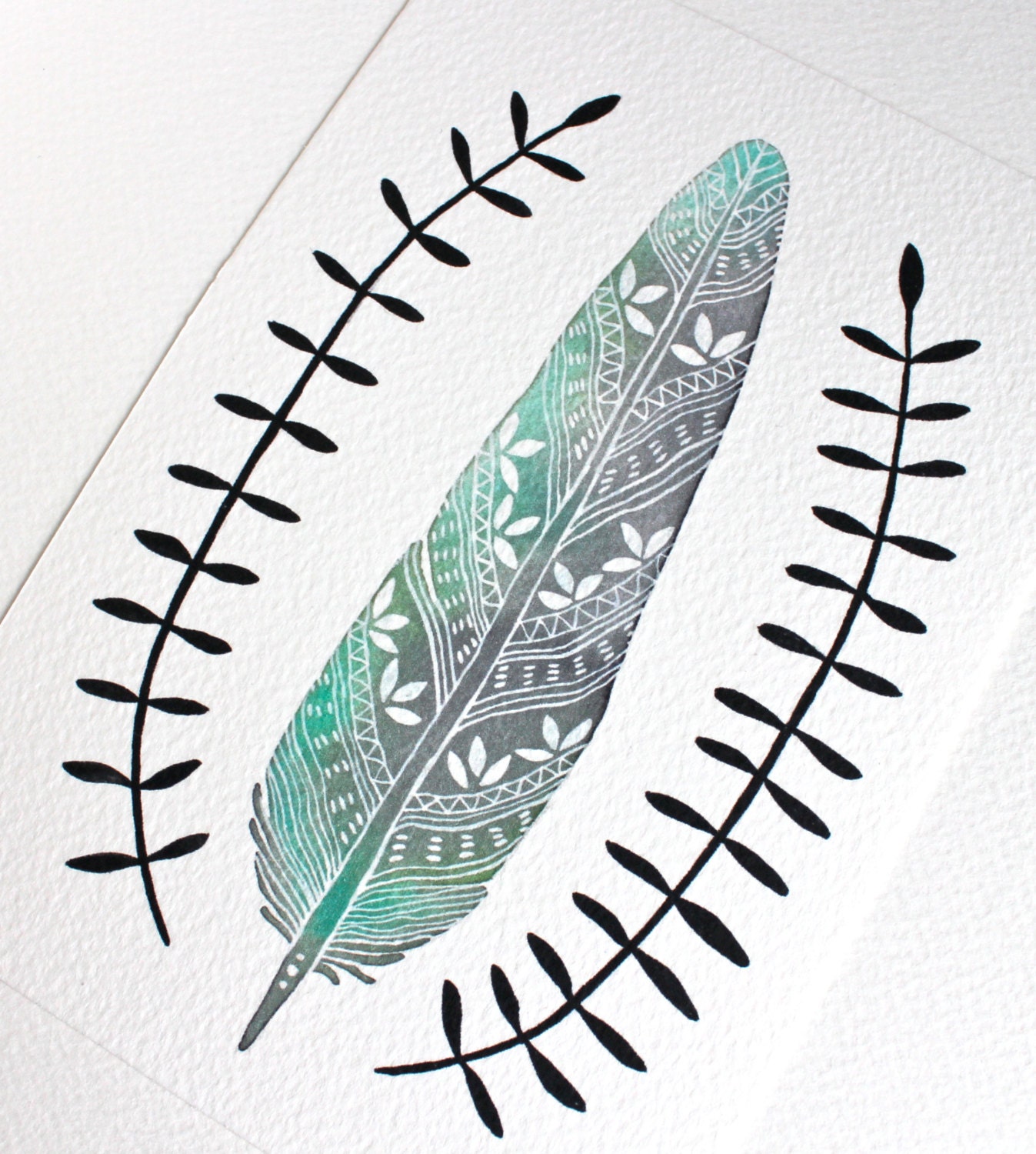 Bloom Feather - Watercolor Painting - Art Print - 8x10 Archival Print