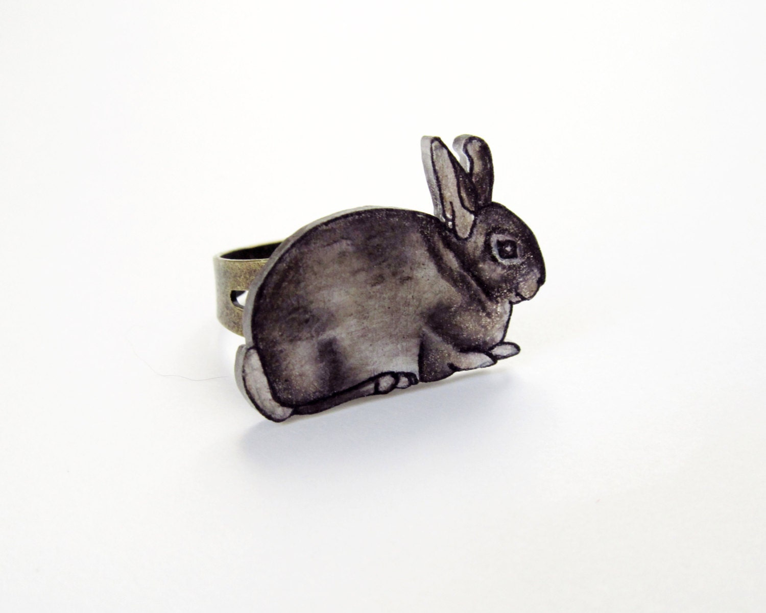 Rabbit Ring, Brown Bunny, Woodland Animal, Bunny Rabbit, Lupine, Adjustable Brass Ring, Wearable Art