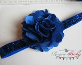 Royal Blue Glitter Headband with Satin & Tulle -  Baby Infant Toddlers Girls Women