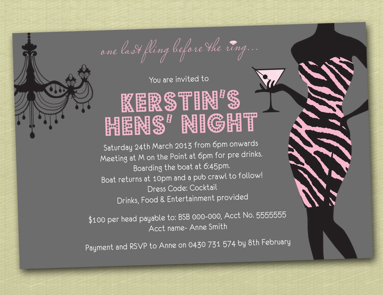 Personalised Hens Bachelorette Cocktail Party Invitations - You Print Il_170x135
