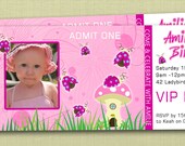 Ticket Style Pretty Ladybug Ladbird Birthday Invitations with photo - You Print Il_170x135