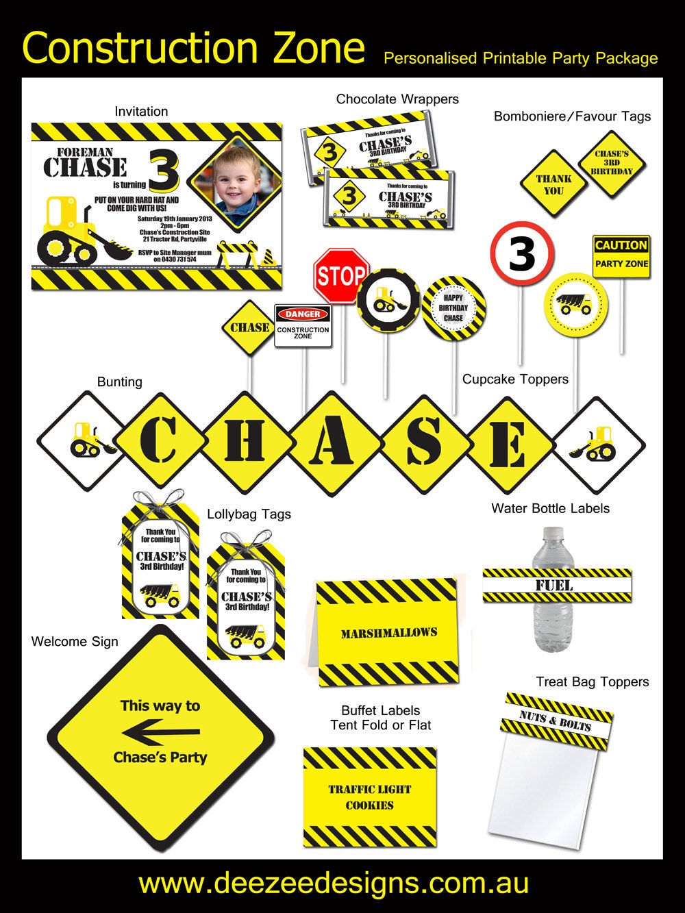 Personalised Construction Zone Birthday Party Printable Package - You Print Il_570xn