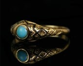 Victorian 18k Gold Turquoise & Black Enamel Dome Ring / Engagement Wedding Mourning