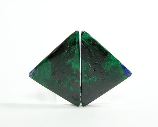 Chatoyant Malachite with Blue Azurite Tips Matched Cabochon Earring Pair 27 carats total