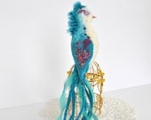 Blue and purple bird brooch, needle felting, art bird, accessories, Felt brooch