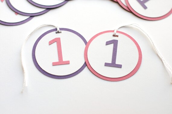 Girl 1st Birthday Party Decoration Tags 1 Pink and Purple Il_570xn
