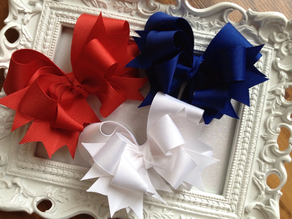 Set of Three Layered Bows in Red, White, and Blue