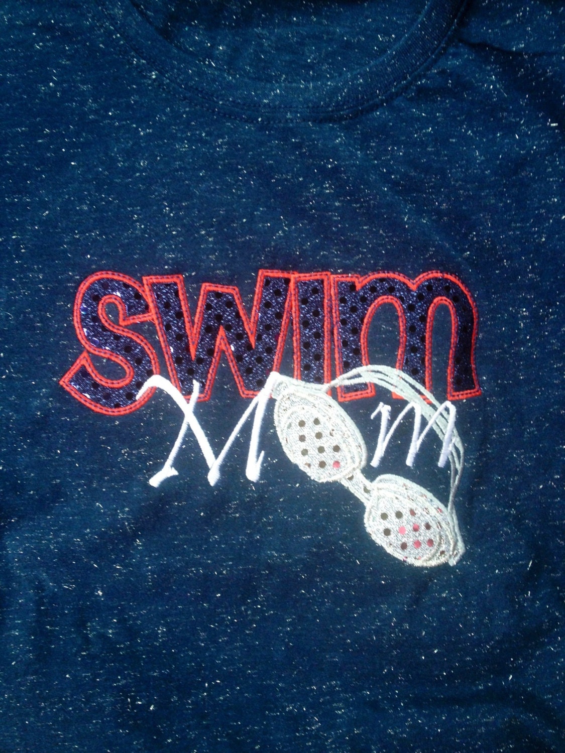 Swim Mom T-Shirt - Bling Sparkle Goggles Applique - Personalized Embroidered - Custom Team Shirt