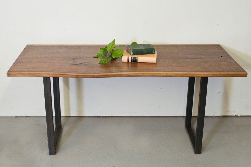 Dining Table - Live Egde Walnut Slab w/Steel Base by Dylan Design Co.