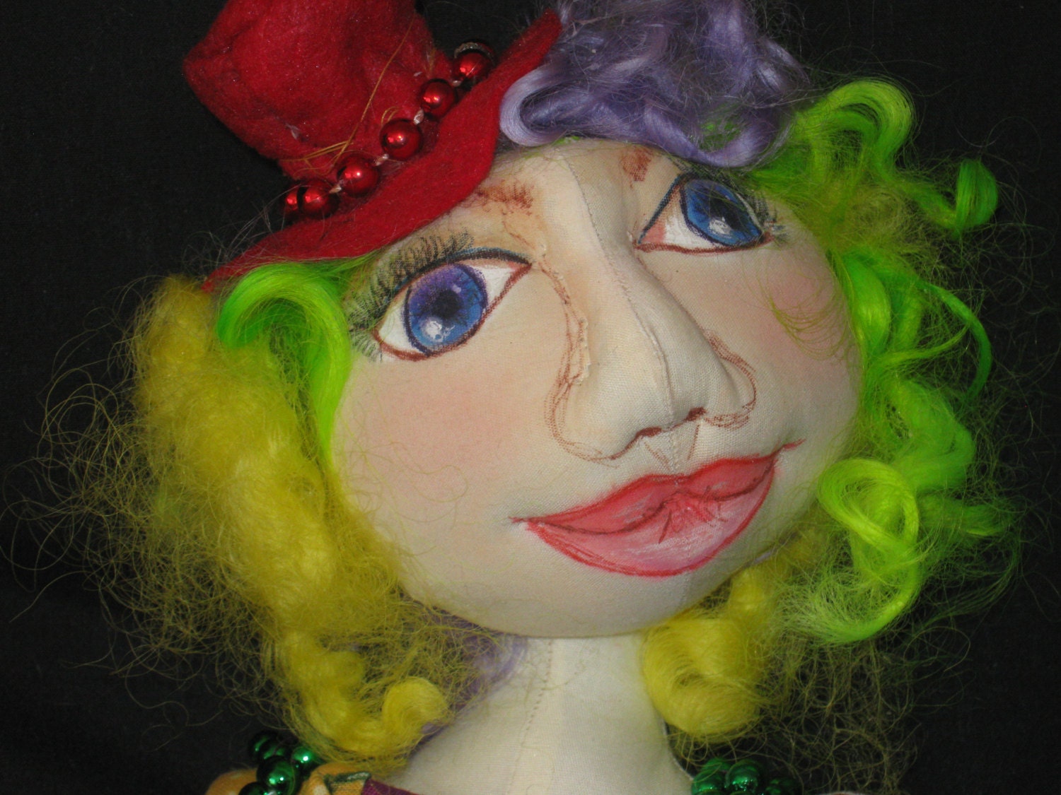 Merry Mardi Gras ooak doll, wall doll  Shipping included