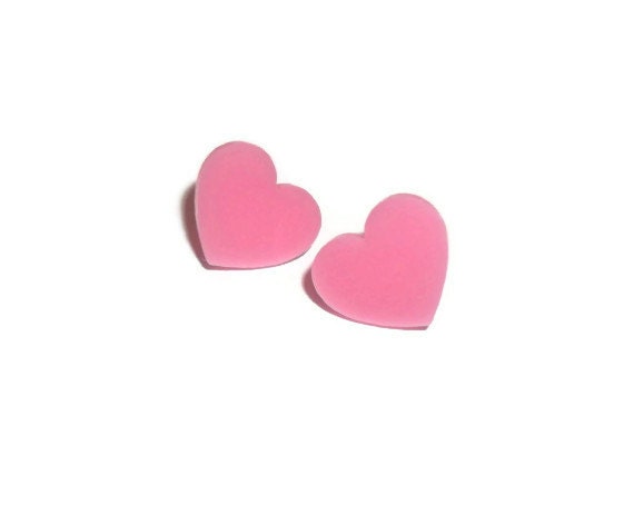 Cute Pink Heart Stud Earrings, Kawaii Laser Cut Studs