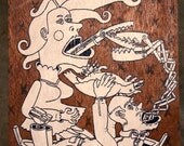 Maritime Marital Dispute Acrylic Painting on Wood Panel