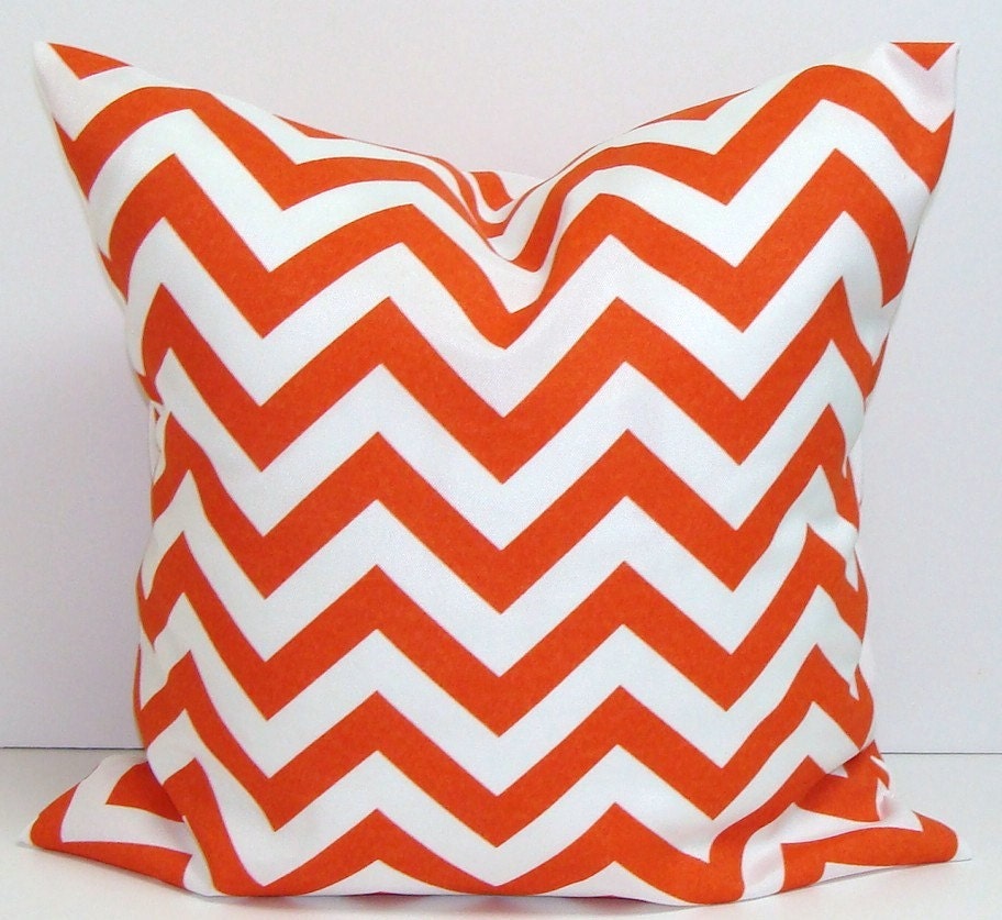 ORANGE Chevron OUTDOOR PILLOW.20x20 inch Decorator Pillow Cover.Printed Fabric Front and Back.Indoor.Outdoor.Home Decor.Housewares