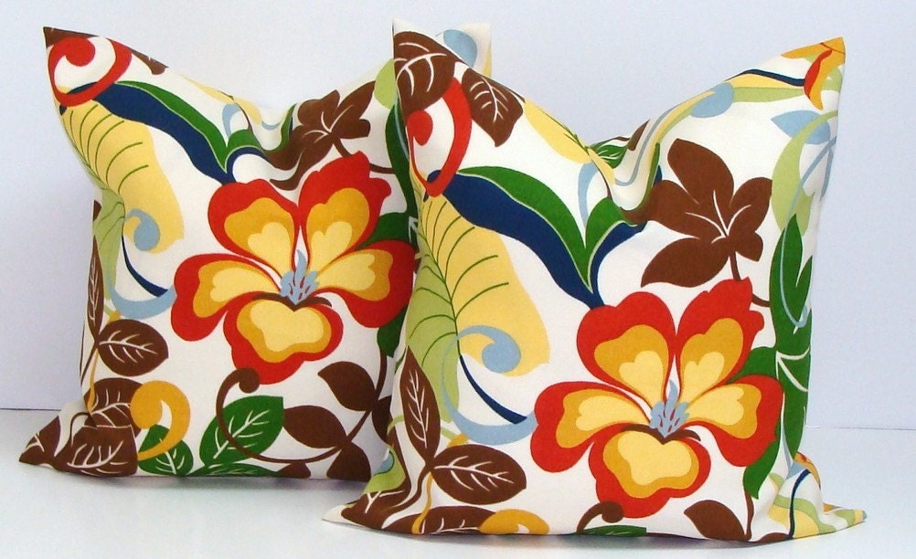OUTDOOR PILLOW SALE.Pillows.Set of Two. 16x16 inch.Decorator Pillow Covers.Printed Fabric Front and Back.Home Decor.Household