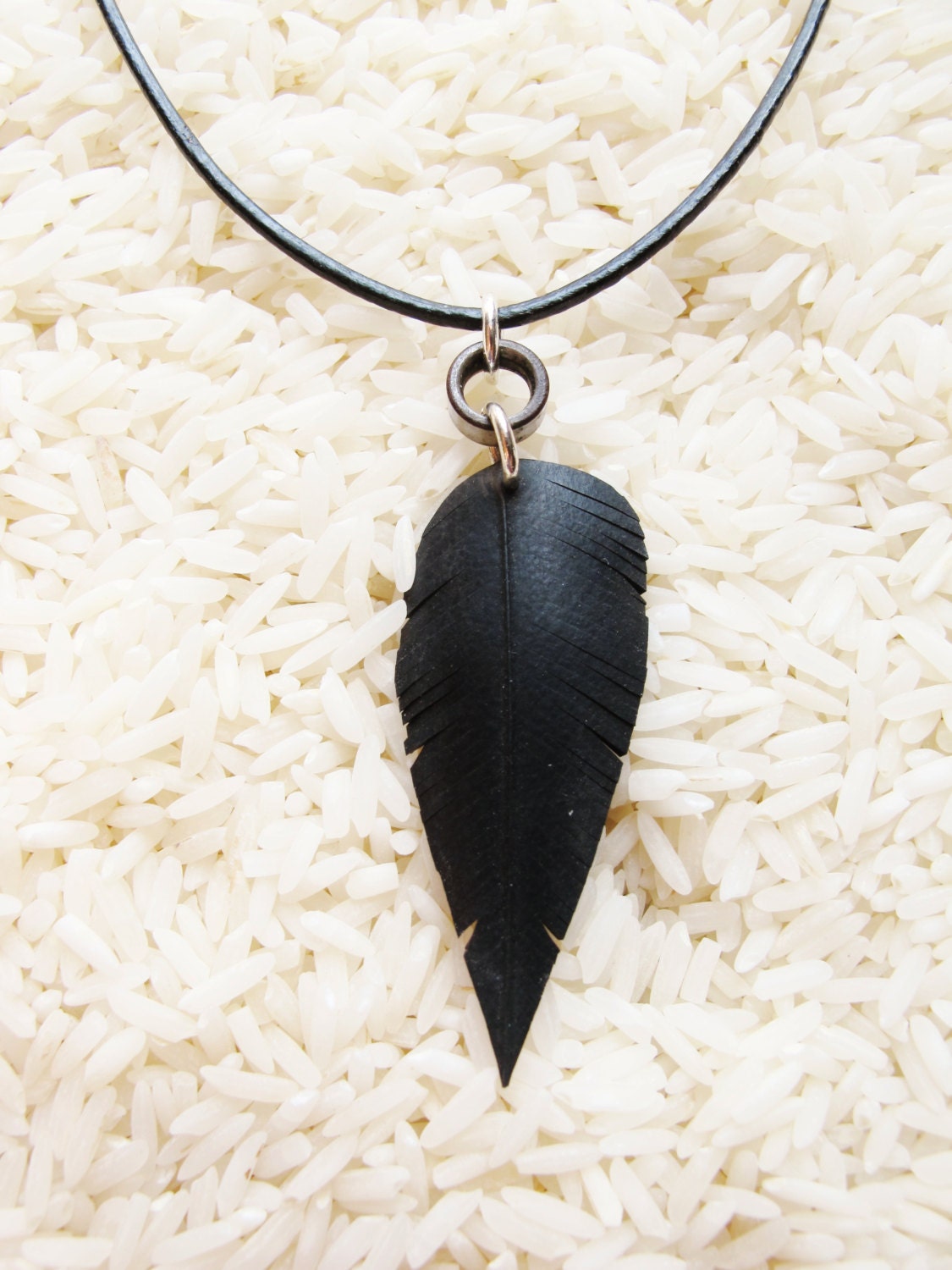 Mens Bicycle Innertube Feather Necklace - Recycled Jewelry - handmade - bicycle - bike - innertube - guys - man