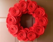 Red Felt Wreath - Valentines Day - Christmas - 12 Inch - Red felt wreath