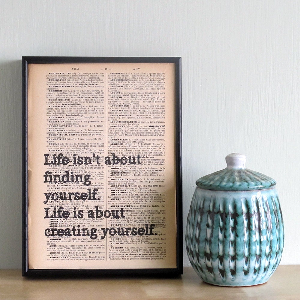 Framed Typographic Art "Life isn't about......" Vintage Book Print, Dictionary Print, Shabby Chic Art Print, Recycled Book Print