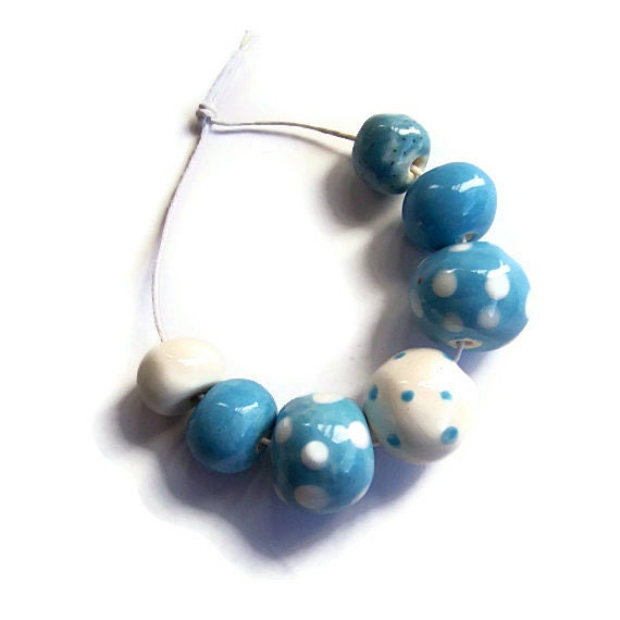 Sky Blue Beads, Ceramic Beads, African Beads - EarthbutterStudio