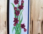 Wall Hanging, Burgundy, Daffodils, Wood Plaque, Hand Painted, Handmade