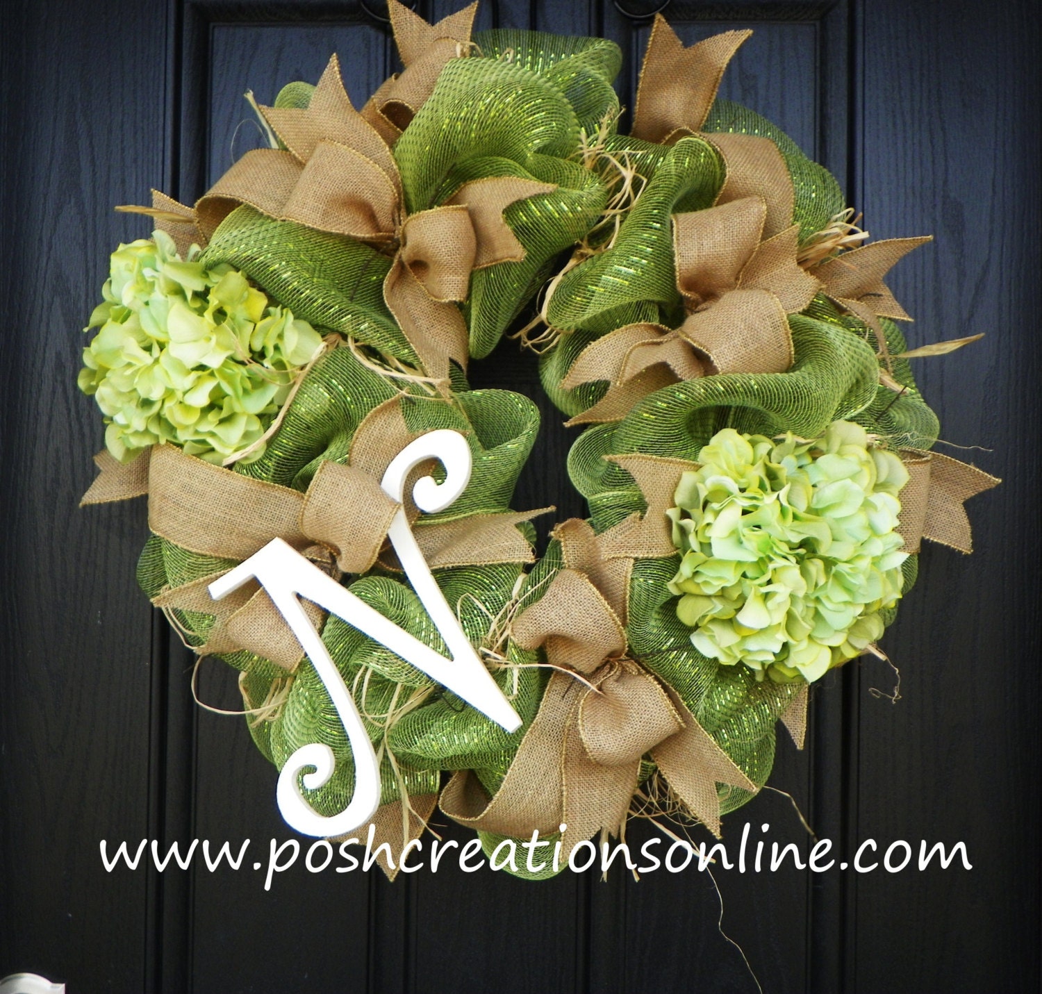 Spring Green, Spring Wreath,  Summer Mesh Wreath, Burlap Wreath, Deco Mesh Wreath, Summer Wreath, Custom initial Monogram