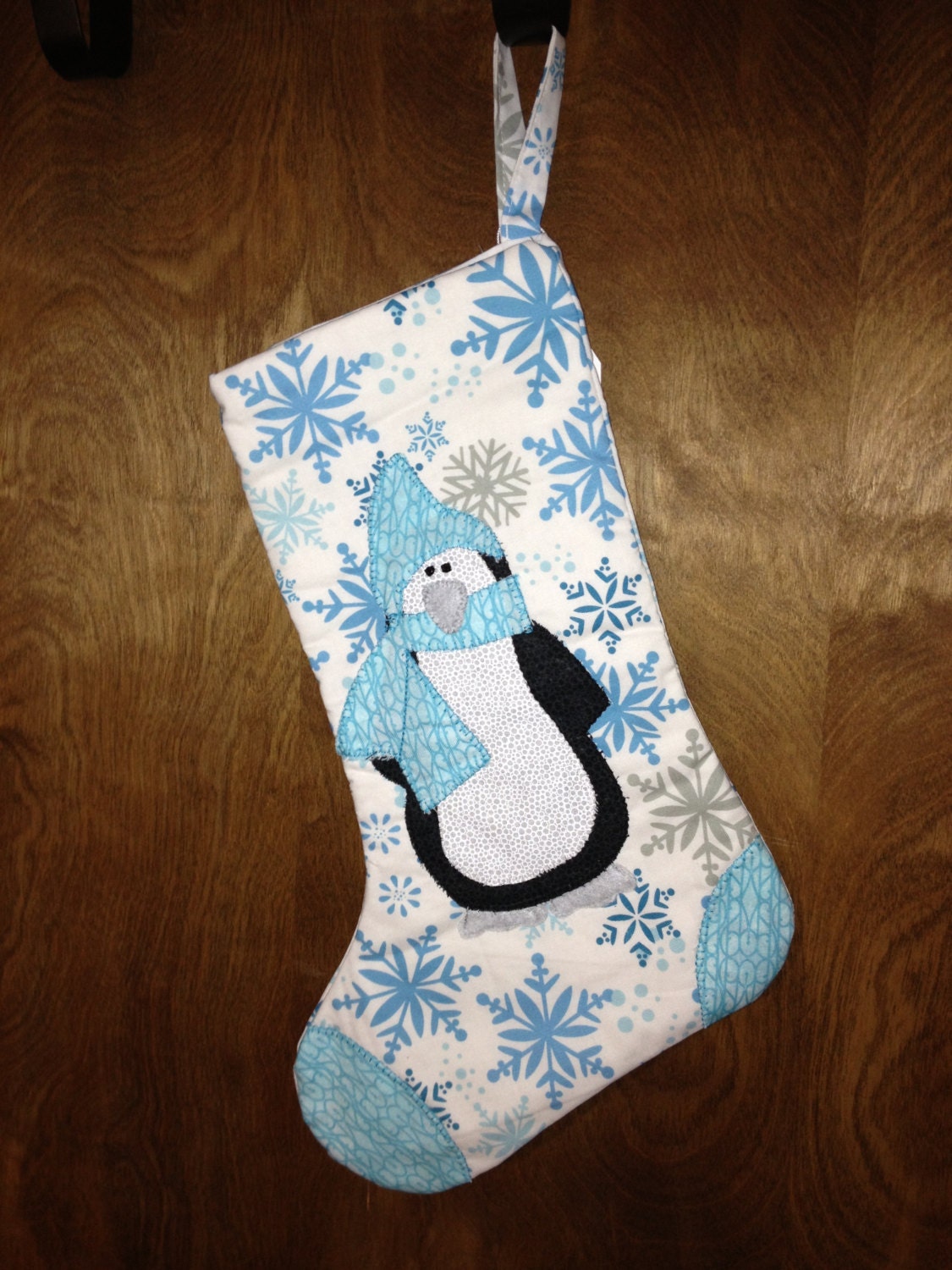 End of Year Sale - READY TO SHIP Blue Penguin and Snowflake Stocking