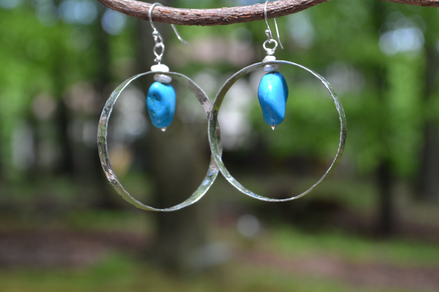 Silver Hoops with Turquoise