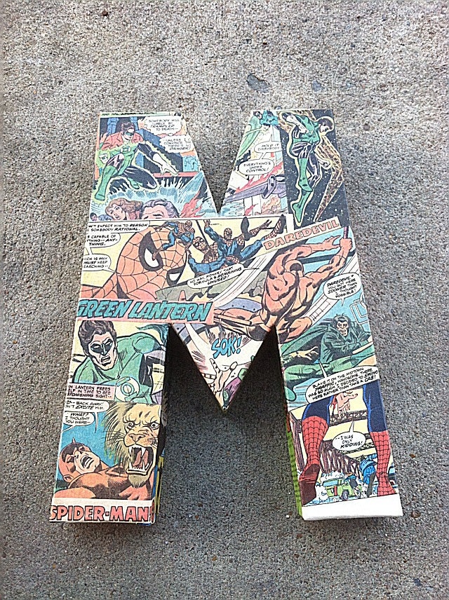 1 Medium Custom Letter Vintage Comic Superhero.  Avengers, Batman, Deadpool, Spiderman, Hulk, Superman, Thor, X-Men, Fantastic 4, etc.