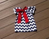 Girls 4th of July Patriotic Peasant Dress & fabric bow. Navy white or any chevron fabric. Custom children's clothing. By EverythingSorella