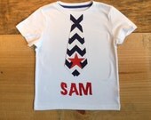 Boys 4th of July Patriotic tie shirt. Navy blue & white chevron tie. Red name and star applique. Children's clothing By EverythingSorella