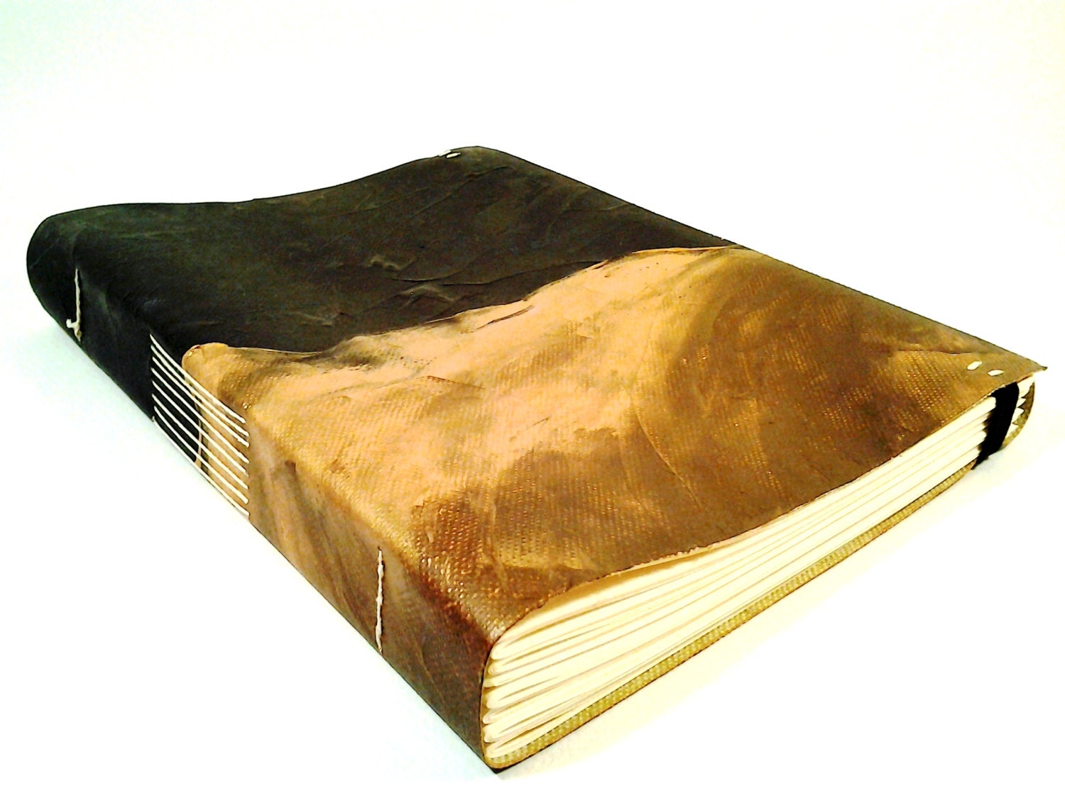 JOURNAL handpainted canvas egst handmade handstiched, big, diary, gold, brown, black, oil painting
