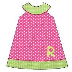Girls pink and green polka dot and gingham a line dress with monogram