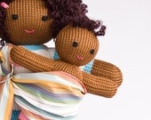 Babywearing Mommy Doll with a Baby Doll - knitted play dolls - african, attachment parenting, eco-friendly