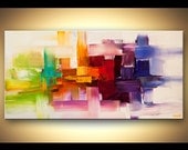 Original Contemporary modern Abstract Painting On Canvas Colorful Palette Knife by Osnat 48x24