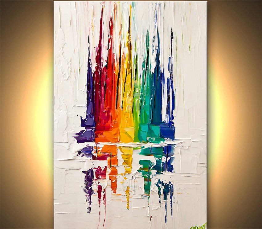 Sail Boat Art  Original Contemporary modern Abstract Seascape Painting On Canvas Colorful Palette Knife by Osnat 30"