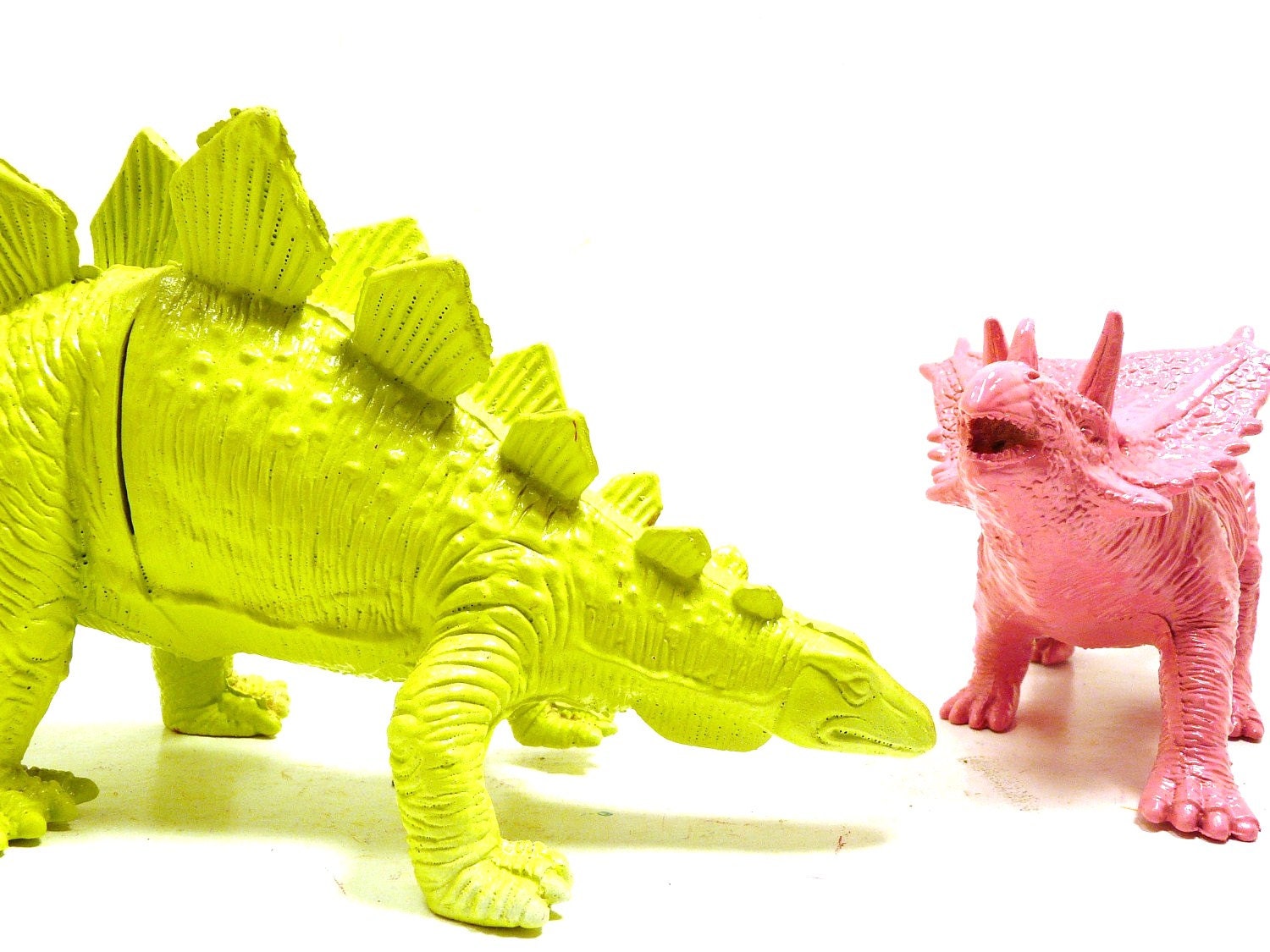neon home decor, kids, painted toys, dinosaurs, upcycled, neon green, hot pink, room decor, kitsch figurine, pop art, geeky, nerdy
