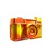 retro camera, graffiti art, altered object, yellow, neon, orange, paint splatter, 80s, hipster, vintage camera, home decor