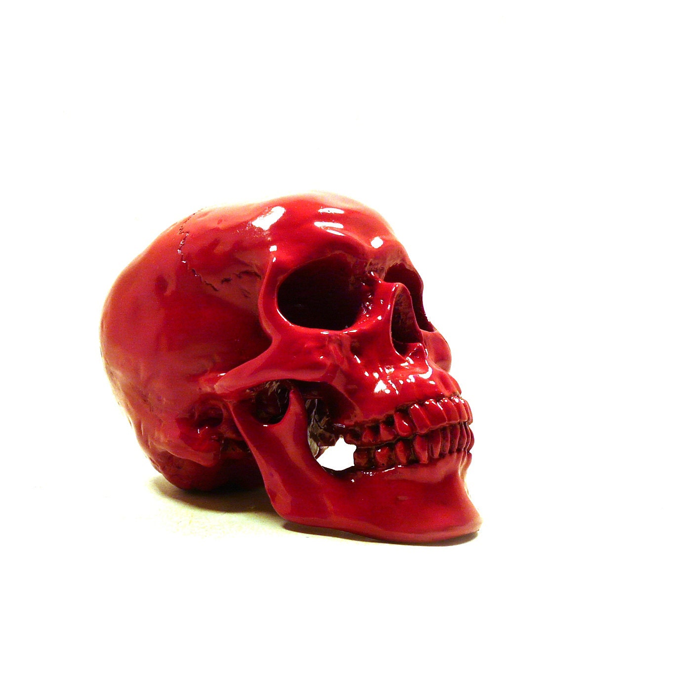 red skull head, day of the dead, skeleton head, goth, skulls, artsy home decor, skull figurine, hipster