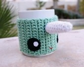 Narwhal Coffee Mug Tea Cup Cozy: Marine Aquatic Unicorn of the Sea Crochet Knit Sleeve