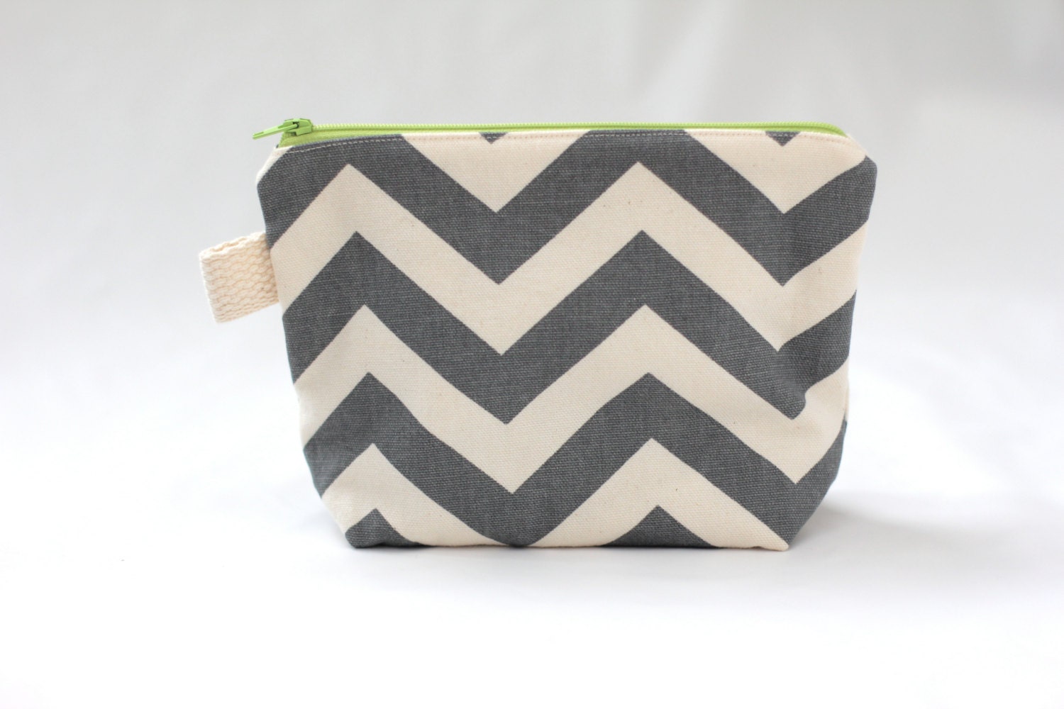 Zipper Pouch - Gray and Natural White Chevron