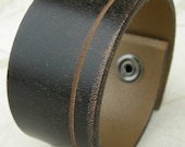 Mens Leather Wristband Recycled Reclaimed Bracelet Cuff with Snap BLK-70-1