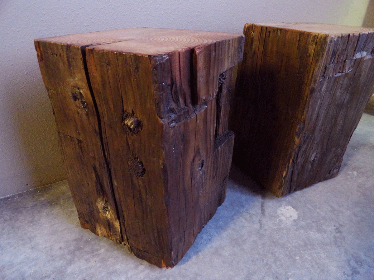 Hand Hewn antique timber square side tables