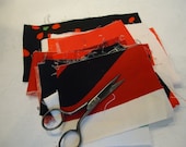 Vintage Marimekko Fabric Bundle, Red and Black Bits and Scraps