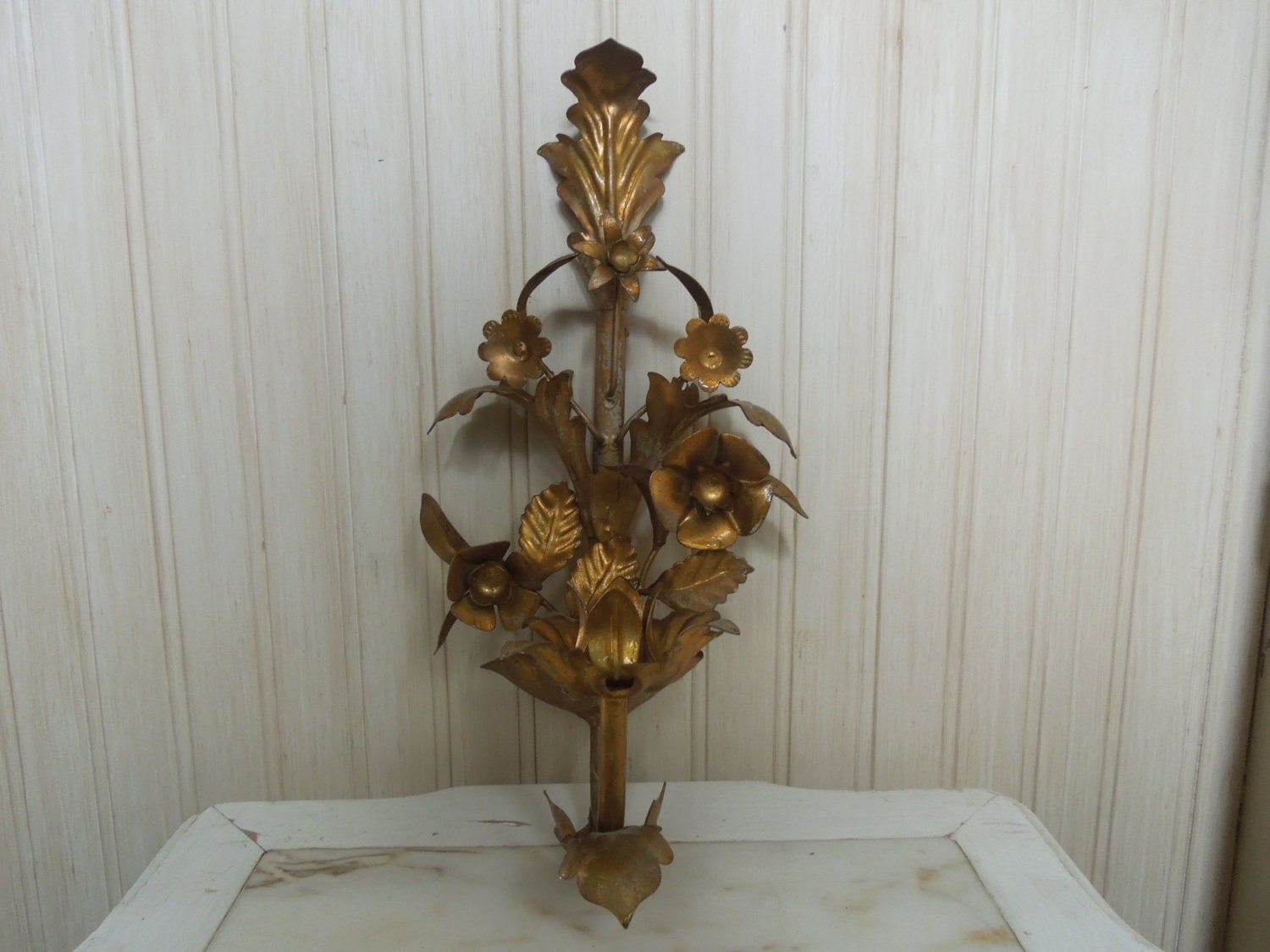 Vintage Tole Candle Holder Gold Toleware Candelabra Wall Candelabra