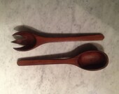 Vintage Wood Serving Spoon, Fork and Ceramic Cup