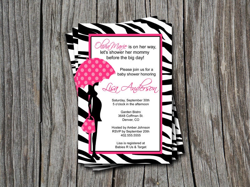 Custom Hot Pink or Blue Zebra Print Baby Shower Invitation Card  - You Print