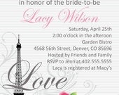 Afternoon in Paris Wedding Bridal or Baby Shower Invitation Card   - You Print