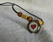 Valentines Heart Necklace-Miniature Painting Wearable Art- Watercolor Drawing in an Acorn Cap  Necklace-Valentine's Day Gift-FREE SHIPPING