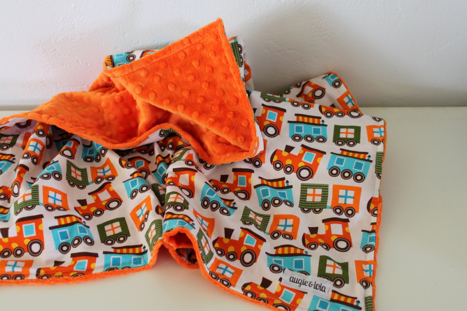 Baby Blanket, Trains Baby Blanket, Organic Cotton Blanket,  Minky Blanket