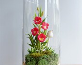 Pink Oncidium Orchid Faux Terrarium in Repurposed Glass - Mother's Day
